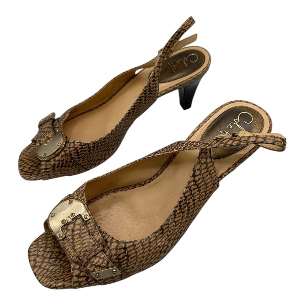 Cole Haan Womens Slingback Heels Snake Print Buckle Peep Toe Size 8.5B - Picture 5 of 15
